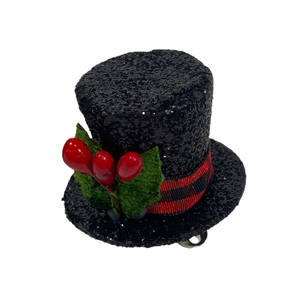 Red Black Buffalo Check Christmas Gift Present Ornament, Snowman Hats - Picture 5 of 10